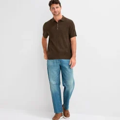 mutual weave Mens Short Sleeve Button Polo Sweater