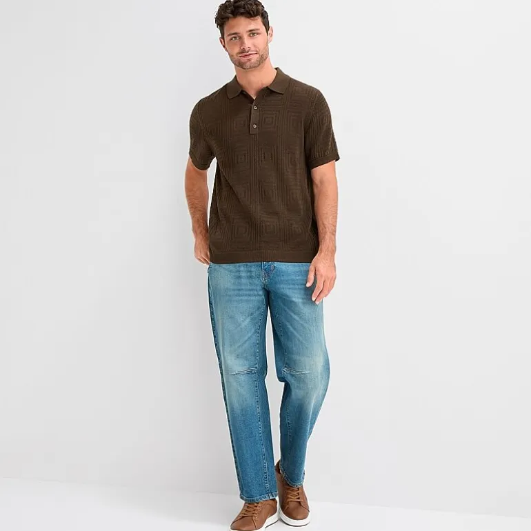 mutual weave Mens Short Sleeve Button Polo Sweater