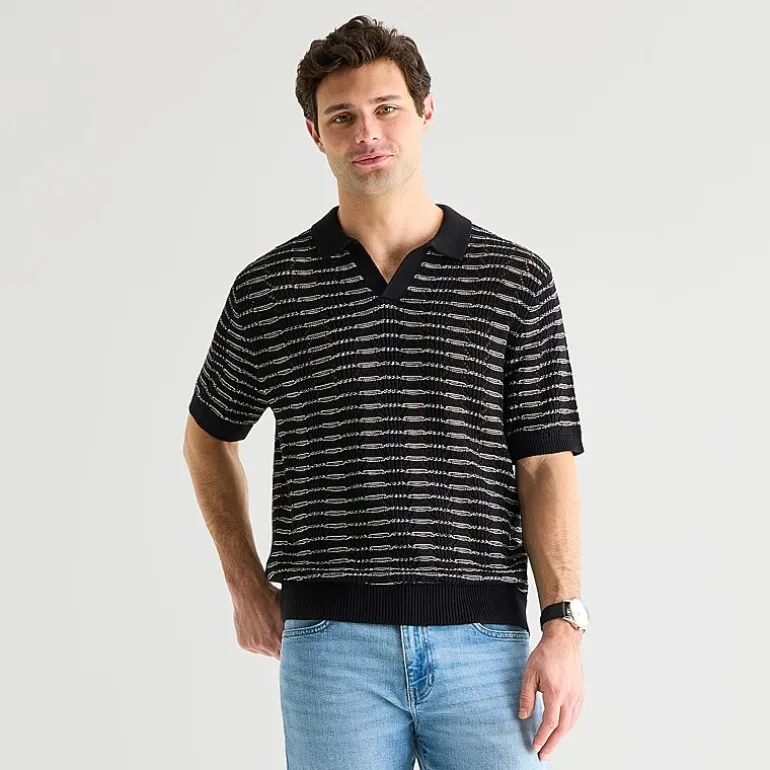 mutual weave Mens Short Sleeve Polo Sweater