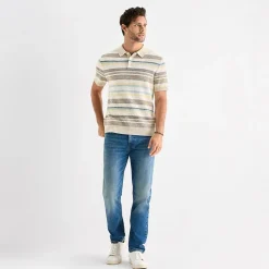 mutual weave Textured Stripe Mens Short Sleeve Button Polo Sweater