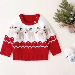 MyKids-USA Baby Cartoon Deer Christmas Knit Pullover with Shoulder Buttons