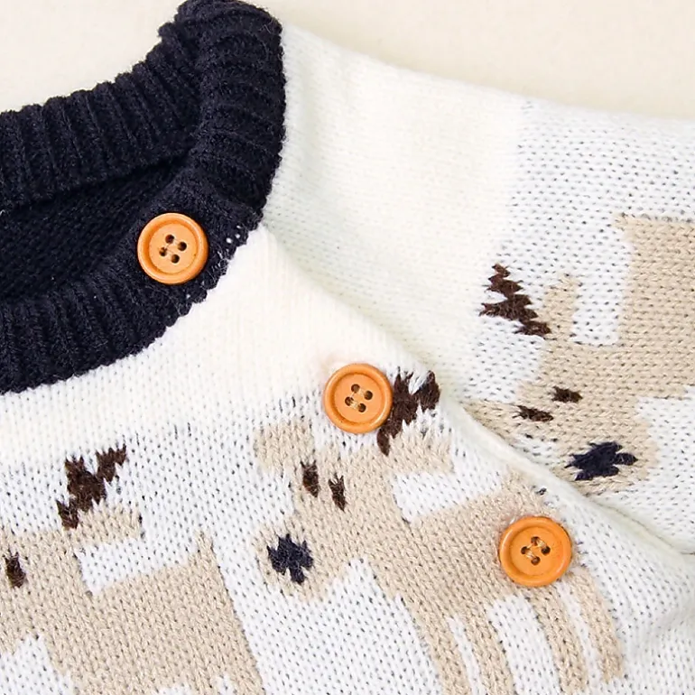 MyKids-USA Baby Cartoon Deer Christmas Knit Pullover with Shoulder Buttons