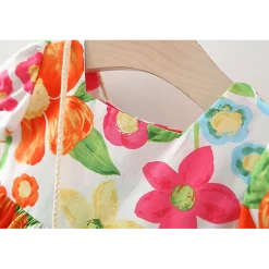 MyKids-USA Baby Floral Pattern Short Sleeve Crewneck Dress with Purse