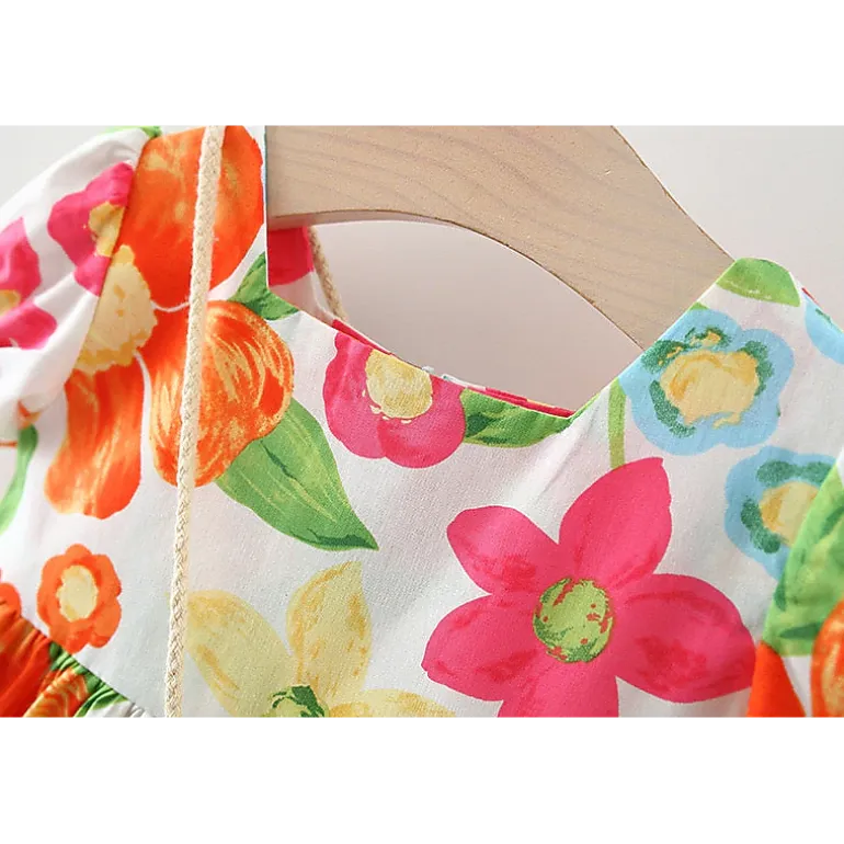 MyKids-USA Baby Floral Pattern Short Sleeve Crewneck Dress with Purse