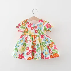 MyKids-USA Baby Floral Pattern Short Sleeve Crewneck Dress with Purse