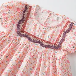 MyKids-USA Baby Girl Embroidered Floral Doll-Neck Peter Pan Collar Dress