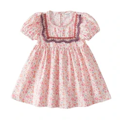 MyKids-USA Baby Girl Embroidered Floral Doll-Neck Peter Pan Collar Dress