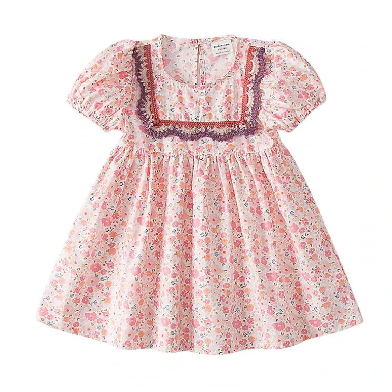 MyKids-USA Baby Girl Embroidered Floral Doll-Neck Peter Pan Collar Dress