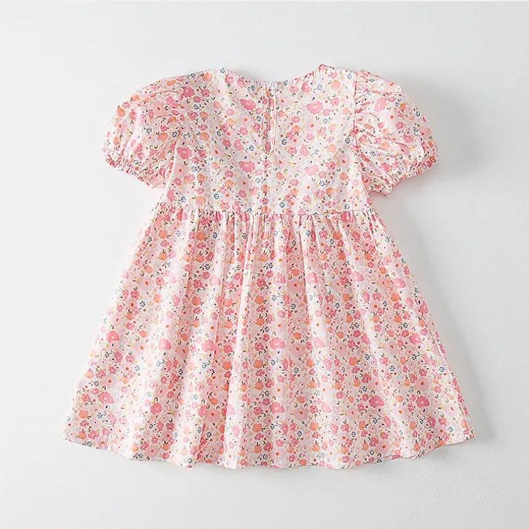 MyKids-USA Baby Girl Embroidered Floral Doll-Neck Peter Pan Collar Dress