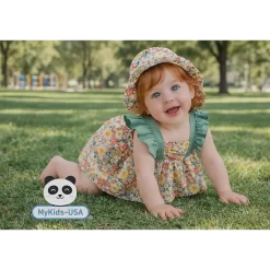 MyKids-USA Baby Girl Floral Dress with Butterfly Sleeves and Matching Hat