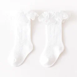 MyKids-USA Baby Girl Lace Socks - Solid Color Mesh Patch, 80% Cotton