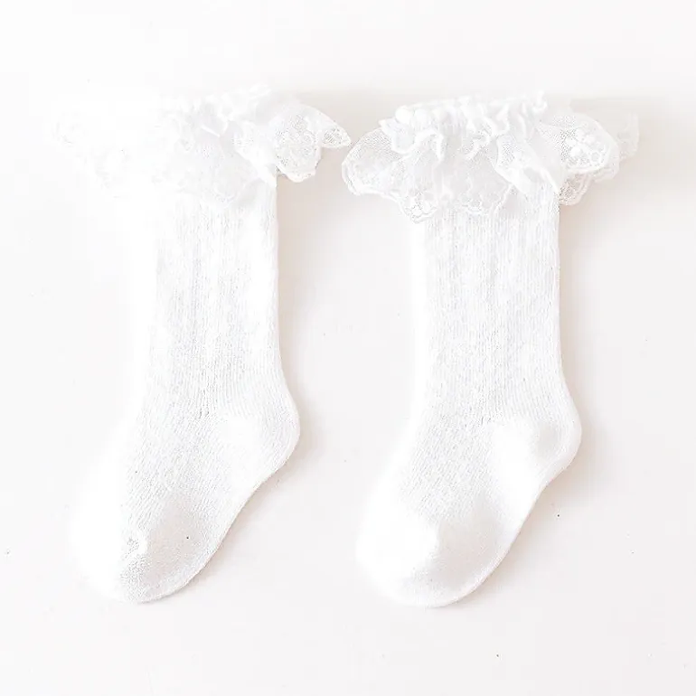 MyKids-USA Baby Girl Lace Socks - Solid Color Mesh Patch, 80% Cotton