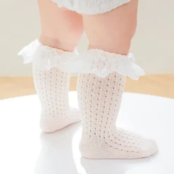 MyKids-USA Baby Girl Lace Socks - Solid Color Mesh Patch, 80% Cotton