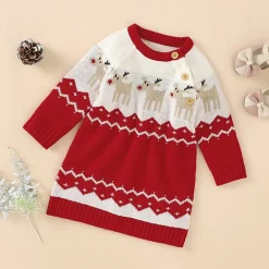 MyKids-USA Baby Girl Red Embroidered Long Sleeve Christmas Dress