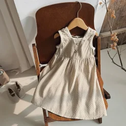 MyKids-USA Girls Sleeveless Lace Trim Geometric Dots Summer Dress