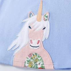 MyKids-USA Girls' Summer Unicorn Cartoon Short Sleeve Dress