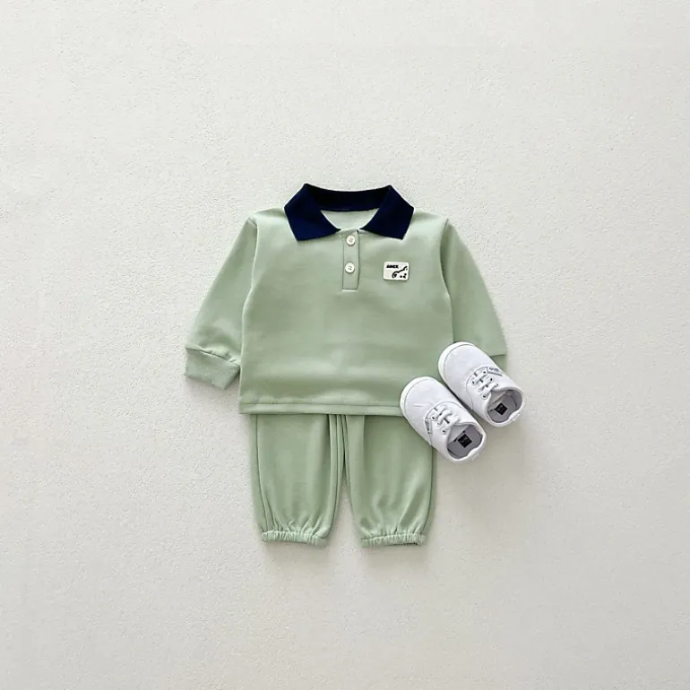MyKids-USA Two-Piece Set - Printed Polo Top and Matching Pants for Babies and Toddlers