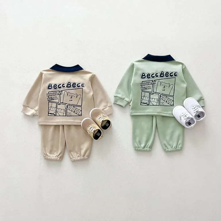 MyKids-USA Two-Piece Set - Printed Polo Top and Matching Pants for Babies and Toddlers
