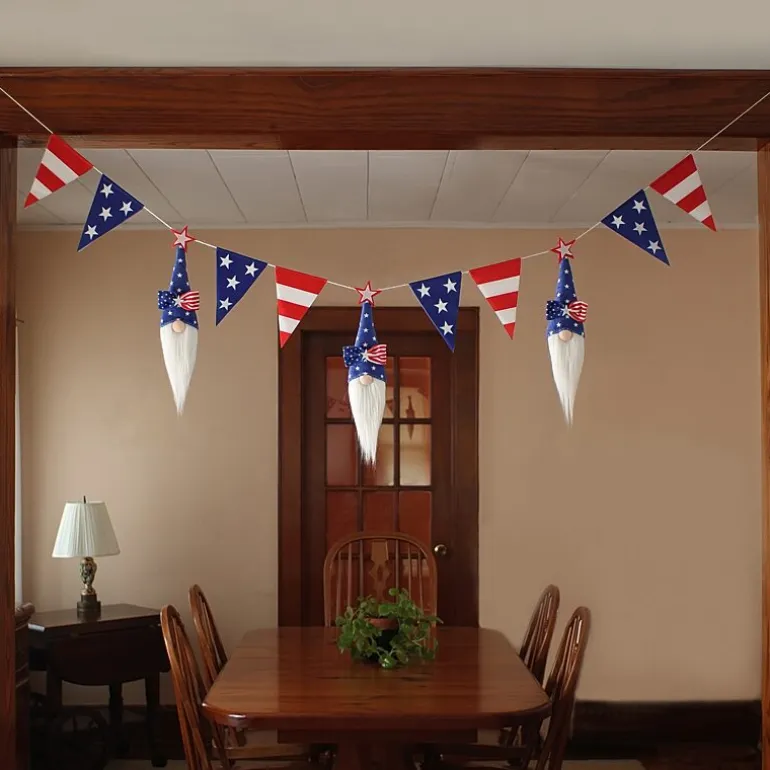 National Tree Co. 6ft Patriotic Flag Blue Gnome Indoor Outdoor Garland