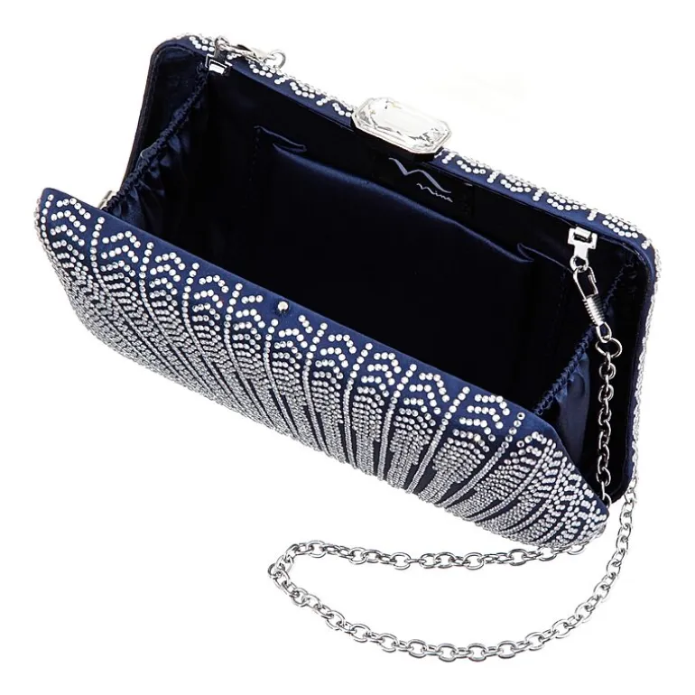 N By Nina Art Deco Patterened Crystal Minaudiere Evening Bag