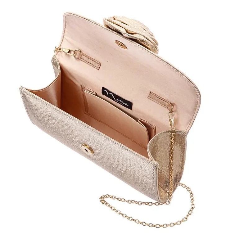 N By Nina Frily Rosette Emebellished Flap Clutch Evening Bag