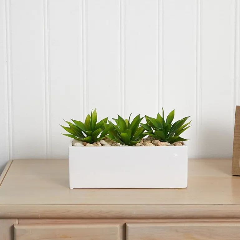 Nearly Natural Agave Succulent In Rectangular Planter Artificial Plant