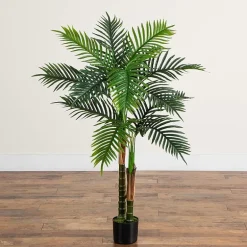 Nearly Natural 4ft Double Robellini Palm Indoor Outdoor Artificial Tree