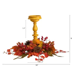 Nearly Natural 15" Harvest Arrangement Candle Holder