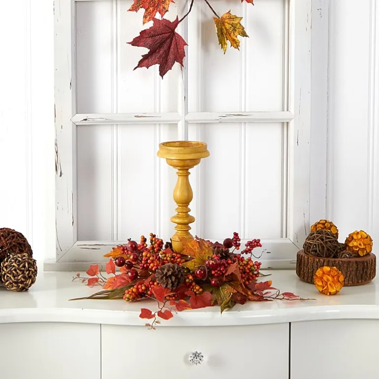 Nearly Natural 15" Harvest Arrangement Candle Holder
