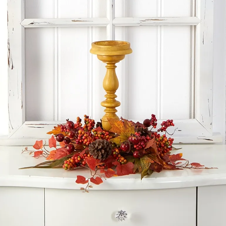 Nearly Natural 15" Harvest Arrangement Candle Holder