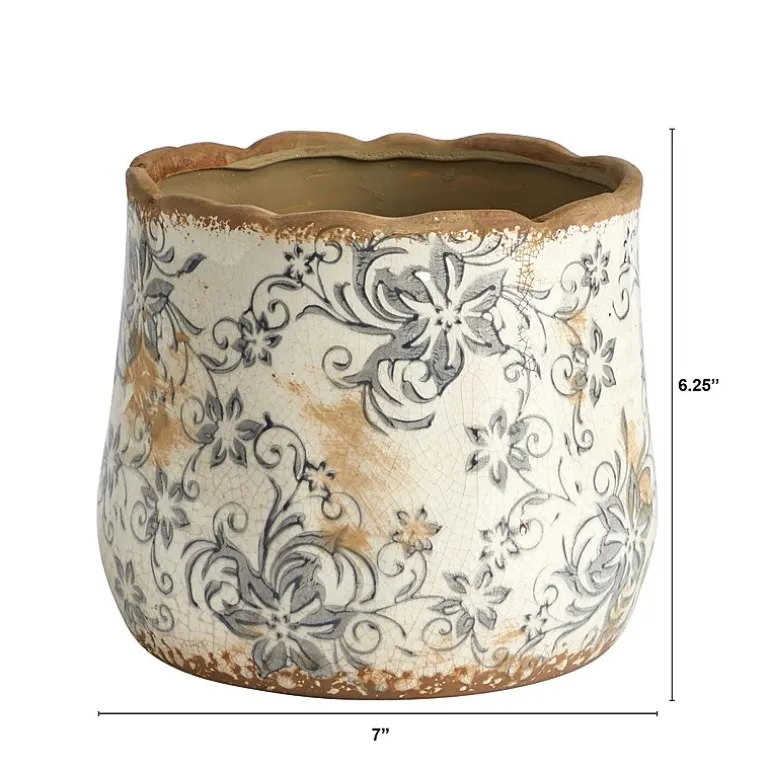 Nearly Natural 7in. White Tuscan Ceramic Scroll Vase