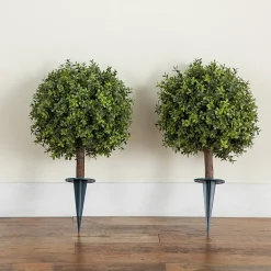 Nearly Natural 2-pc. 2ft Boxwood Integrated Ground Stake Artificial Plant