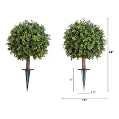 Nearly Natural 2-pc. 2ft Boxwood Integrated Ground Stake Artificial Plant