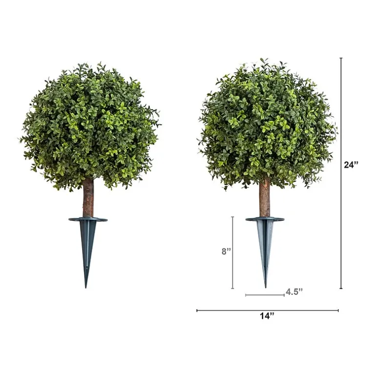 Nearly Natural 2-pc. 2ft Boxwood Integrated Ground Stake Artificial Plant