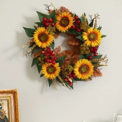 Nearly Natural 27" Sunflower Berry Faux Wreath