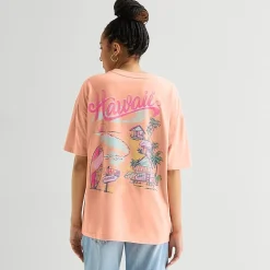 New World Hawaii Womens Juniors Crew Neck Short Sleeve Oversized Graphic T-Shirt