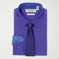 Nick Graham Mens Spread Collar Long Sleeve Shirt + Tie Set