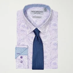 Nick Graham Mens Spread Collar Long Sleeve Stretch Fabric Shirt + Tie Set