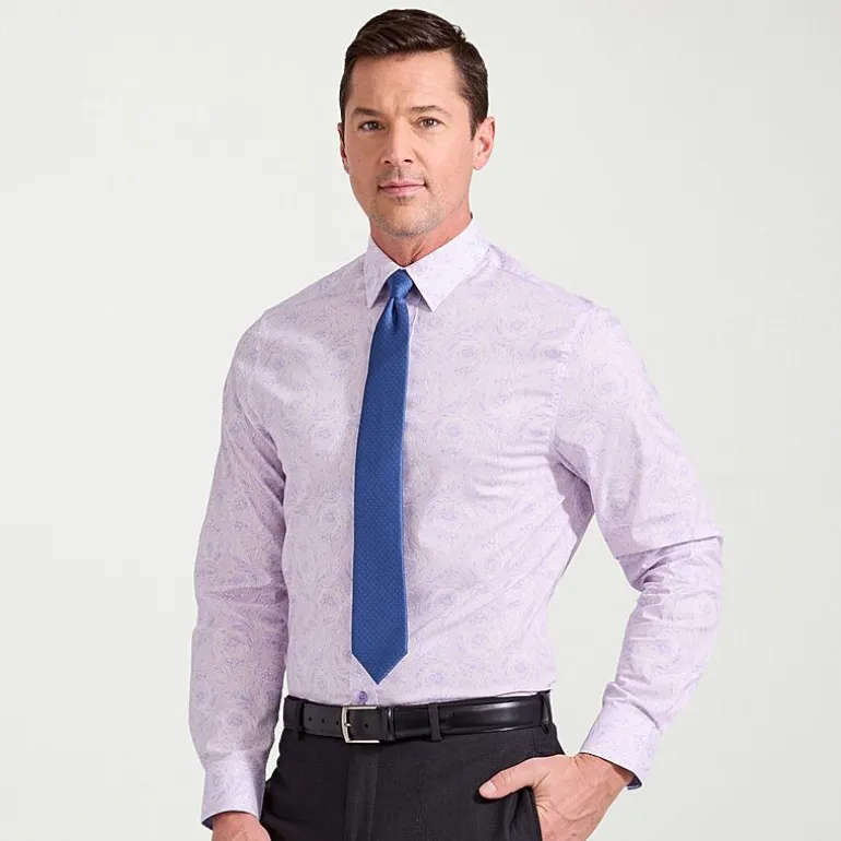 Nick Graham Mens Spread Collar Long Sleeve Stretch Fabric Shirt + Tie Set
