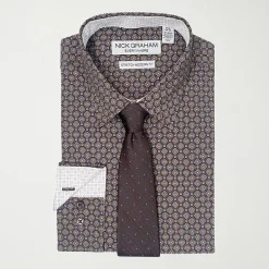 Nick Graham Mens Spread Collar Long Sleeve Shirt + Tie Set