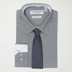 Nick Graham Mens Spread Collar Long Sleeve Shirt + Tie Set