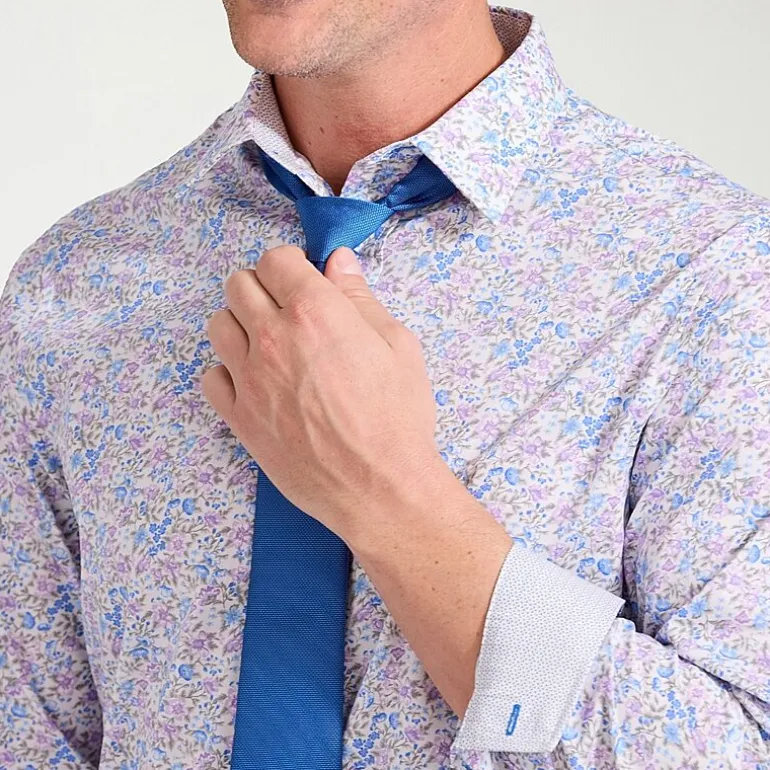 Nick Graham Mens Spread Collar Long Sleeve Stretch Fabric Shirt + Tie Set