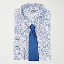 Nick Graham Mens Spread Collar Long Sleeve Stretch Fabric Shirt + Tie Set