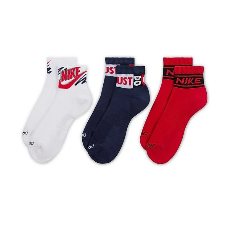 Nike Everyday Plus Athletic Unisex Adult Multi-Pack 3 Pair Quarter Ankle Socks