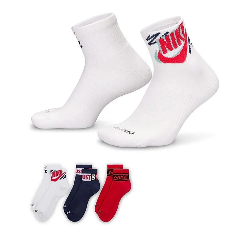 Nike Everyday Plus Athletic Unisex Adult Multi-Pack 3 Pair Quarter Ankle Socks