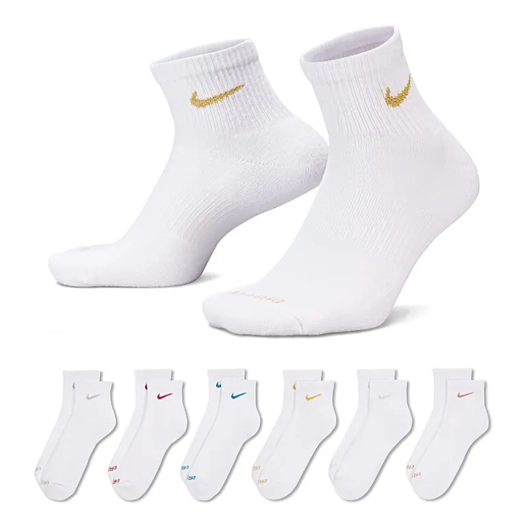 Nike Everyday Plus Cushioned Unisex Adult Breathable Multi-Pack 6 Pair Quarter Ankle Socks