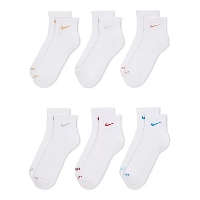 Nike Everyday Plus Cushioned Unisex Adult Breathable Multi-Pack 6 Pair Quarter Ankle Socks