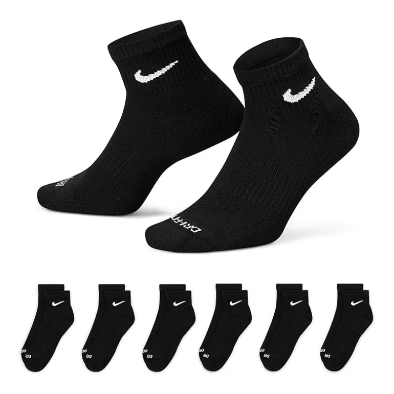Nike Everyday Plus Cushioned Unisex Adult Breathable Multi-Pack 6 Pair Quarter Ankle Socks