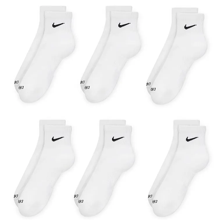 Nike Everyday Plus Cushioned Unisex Adult Breathable Multi-Pack 6 Pair Quarter Ankle Socks