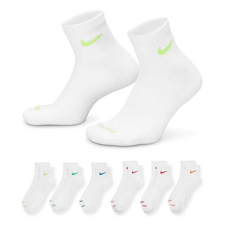 Nike Everyday Plus Cushioned Unisex Adult Breathable Multi-Pack 6 Pair Quarter Ankle Socks